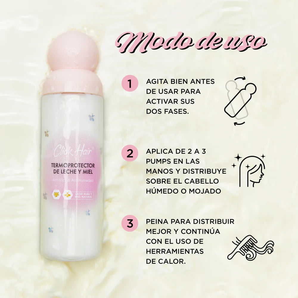 CLICK HAIR TERMOPROTECTOR BIFÁSICO LECHE Y MIEL