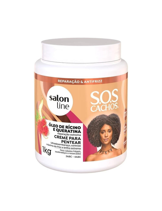 SALON LINE CREMA PARA PEINAR SOS CACHOS OLEO DE RICINO Y QUERATINA 1KG